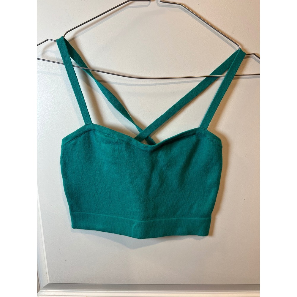American Apparel Womens Crop Top Cotton Ribbed Teal Size P